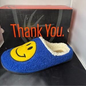 Deer Stags “Smiley” Slippers 10M | Indoor/Outdoor | Blue & Yellow | New